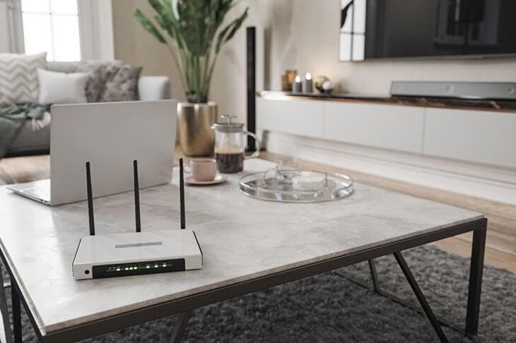 Wi-Fi router on the living room table.