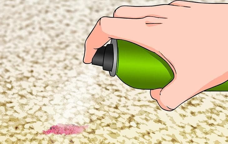 Spray the lacquer on the stain on the carpet f (1)