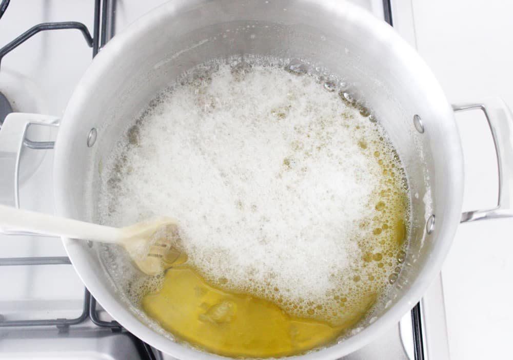 Soap melted in a pot of hot water Soap melted in a pot of hot water