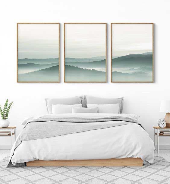 Triptych hanging above the bed