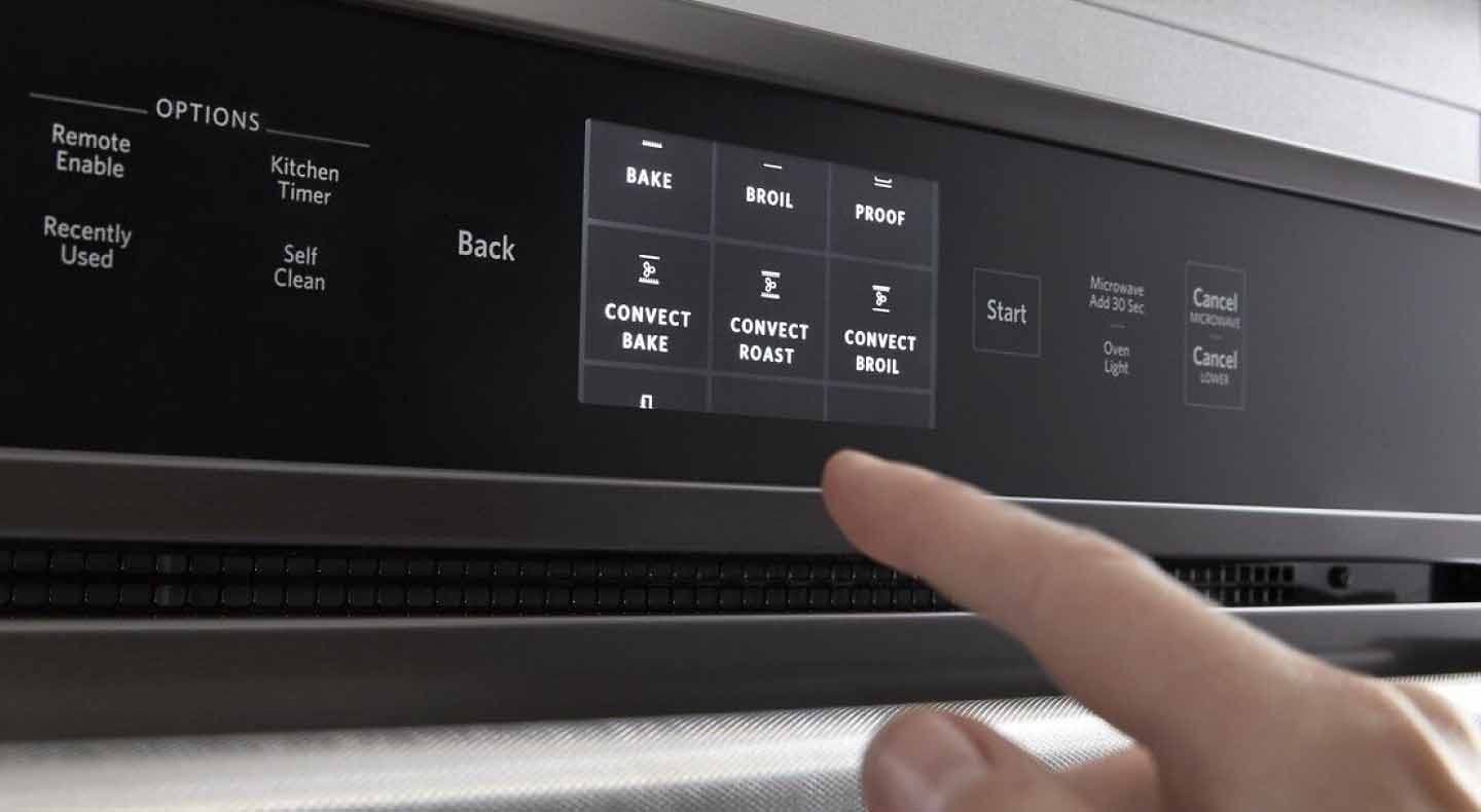 Control panel of a Kitchenaid oven with fan functionality